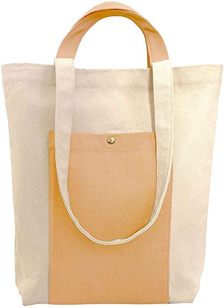Heavy Duty Canvas Two-Tone Tote Shoulder Bag for Women with Handles for Shopping, Work, School & Gym by KELAMY