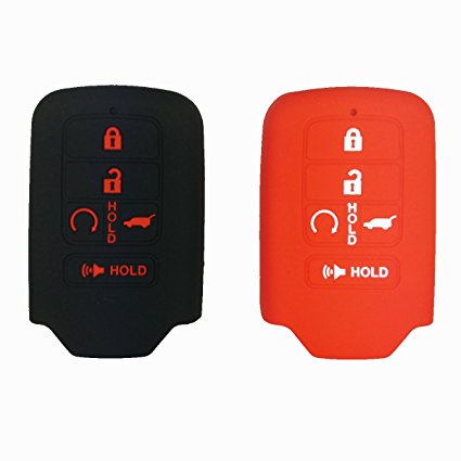 2Pcs Coolbestda Silicone 4 1 Buttons Smart Key Fob Cover Case Protector Remote Keyless Entry Jacket for Honda CIVIC ACCORD PILOT Black Red