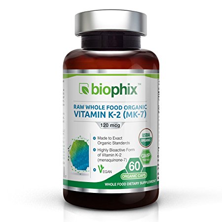 Vitamin K2 MK-7 120mcg 60 Vcaps USDA Organic - Strong Bones Immune Health Support for D3