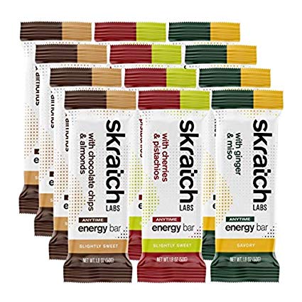 Skratch Labs: Anytime Energy Bars Variety Pack - 4 Chocolate Chip and Almond bars, 4 Cherries and Pistachio bars, 4 Ginger and Miso bars(vegan, kosher, dairy free, gluten free, non GMO, delicious)
