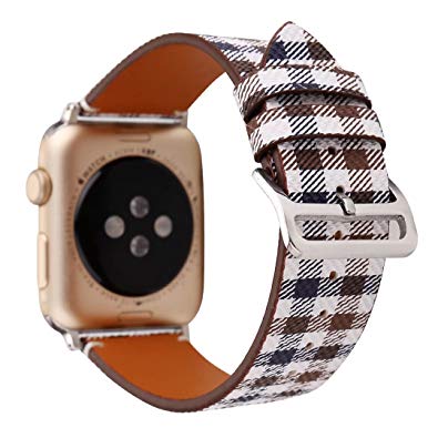 MeShow TCSHOW 38mm Tartan Plaid Style Replacement Strap Wrist Band with Metal Adapter Compatible for Apple Watch Series 3 2 1(Not fit for iWatch 42mm)