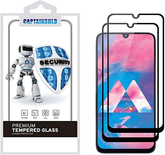 (2 Pack) CaptainShld for Samsung Galaxy A20 Tempered Glass Screen Protector, (Full Screen Coverage) Anti Scratch, Bubble Free (Black)
