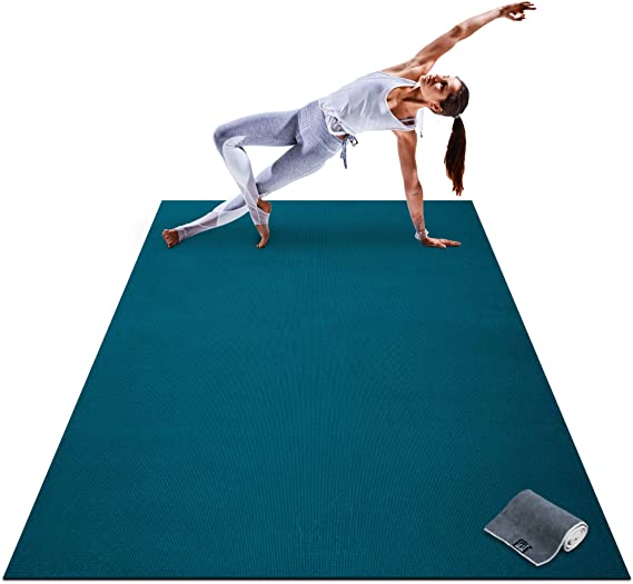 Premium Large Yoga Mat - 7' x 5' x 8mm Extra Thick, Ultra Comfortable, Non-Toxic, Non-Slip, Barefoot Exercise Mat - Yoga, Stretching, Cardio Workout Mats for Home Gym Flooring (213cm Long x 152cm Wide)