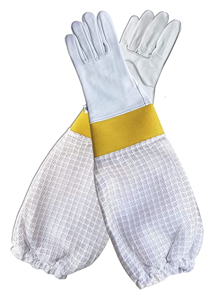 Brutul Bee Kids 3 Layers Beekeeping Goatskin Leather Ventilated Gloves With Rubber Cuff Size 6 - 14 Years (S)