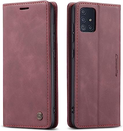 Galaxy A51 Case,Bpowe Leather Wallet Case Classic Design with Card Slot and Magnetic Closure Flip Fold Case for Samsung Galaxy A51 (Wine red)