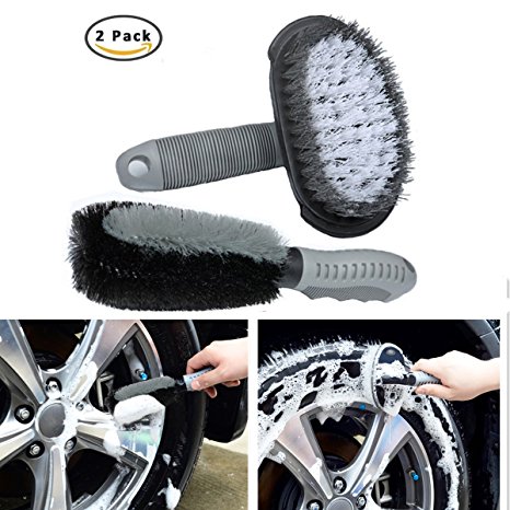 MATCC 2Pack Car Wheel Cleaning Brush Tire Rim Scrub Brush Soft Alloy Brush Cleaner Tie Auto Motorcycle Bike Wheel Cleaning Tool