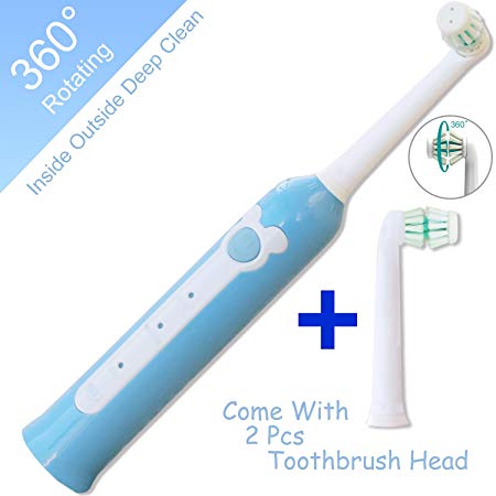 Best rechargeable toothbrush kids [WIRELESS CHARGING], NeWisdom 360° rotating deep clean 30s FAST brushing Rechargeable Electric Toothbrush (Blue 4-8)