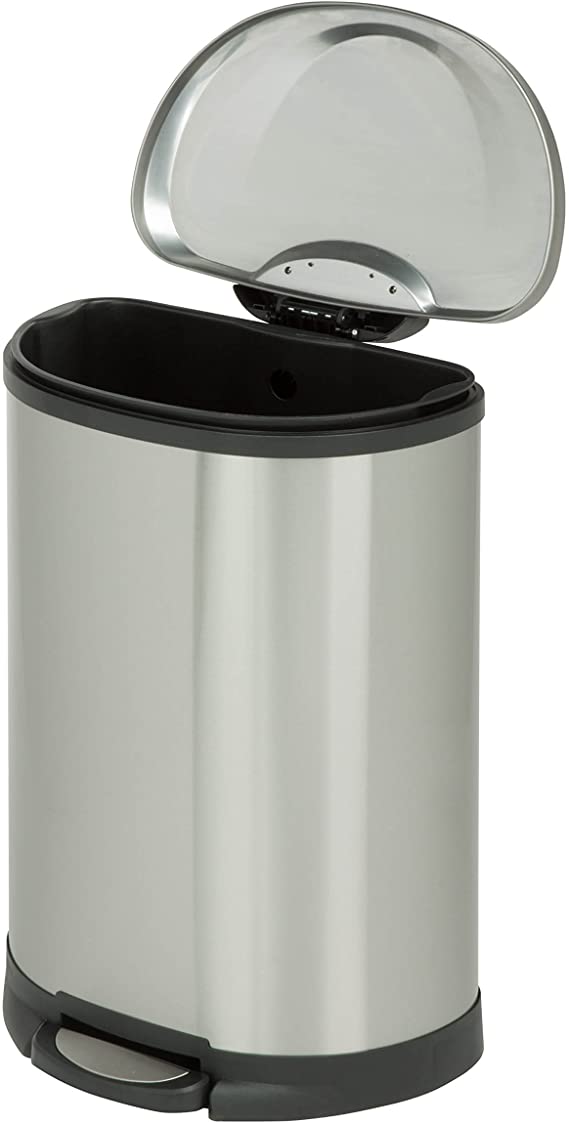 Honey-Can-Do TRS-05306 Stainless Steel Half Moon Step Trash Can, Slow-Close Lid, 50-Liter/13-Gallon