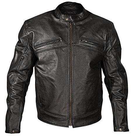 Xelement XSPR105 The Racer Mens Black Armored Leather Racing Jacket - X-Large