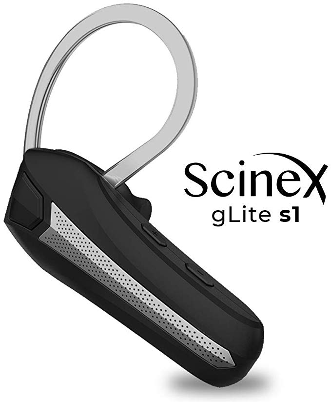 Scinex gLite S1 Wireless Headset with Microphone and Noise Reduction Mic. iPhone and Android Compatible-Business/Driving Hands-Free Calling-Ultralight Comfortable Wear-Trucker/Motorcycle Driver (Gray)