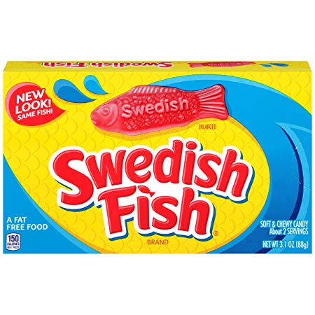 Swedish Fish Red Soft and Chewy Candy, Theater Size Box, 3.1 oz