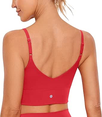 CRZ YOGA Adjustable Longline Sports Bra for Women - V Back Wireless Workout Padded Yoga Bra Cropped Tank Tops Camisole