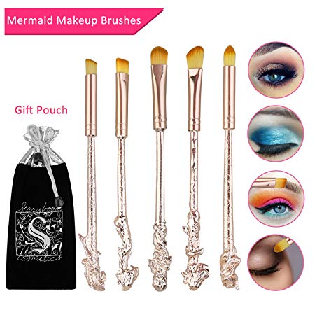 Mermaid Eyeshadow Makeup Brushes - XREXS 5 Pack Metal Magic Mermaid Eye Shadow Blending Brushes Sets, Cosmetic Makeup Tool Kit Beauty Tools with Gift Package (Rose Gold)