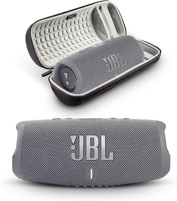 JBL Charge 5 - Portable Bluetooth Speaker with Megen Hardshell Travel Case with IP67 Waterproof and USB Charge Out (Gray)