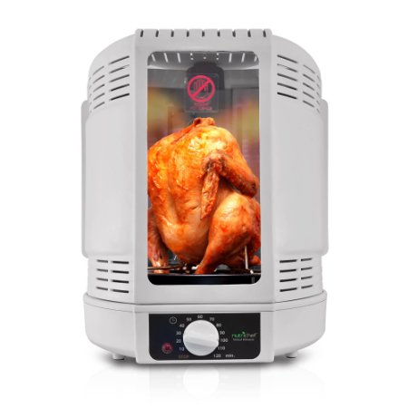 NutriChef Kitchen Vertical Countertop Rotisserie Rotating Oven White
