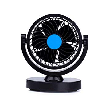 Willcome 12V DC 360 Rotating Strong Wind Car Cooling Fan - 1.2M Cord Low Noise Portable Auto Vehicle Fan for SUV Taxi (Blue)