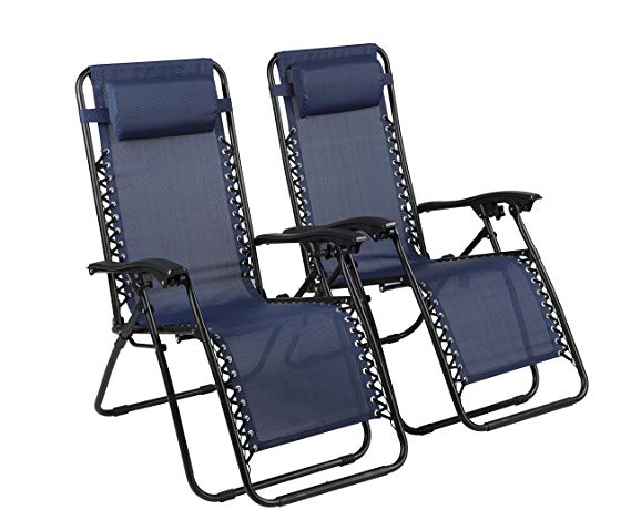 Naomi Home Zero Gravity Lounge Patio Outdoor Recliner Chairs Navy/Set of 2