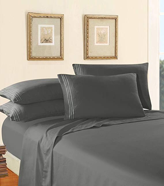 Elegant Comfort 1500 Thread Count Luxury Egyptian Quality Super Soft Wrinkle Free and Fade Resistant 4-Piece Sheet Set, Queen, Gray