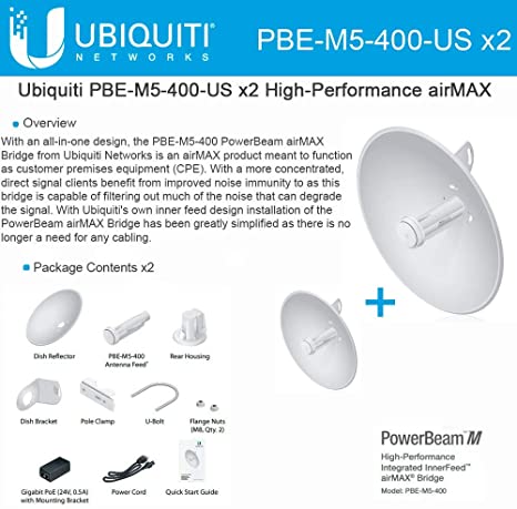 Ubiquiti PBE-M5-400 (2-pack) PowerBeam M5 25dBi 5GHz AirMAX CPE 400mm 150  Mbps