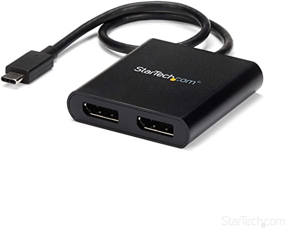 StarTech.com 2-Port USB-C to DisplayPort MST Hub - 4K 30Hz - Dual Monitor Video Adapter - Windows & Thunderbolt 3 Compatible (MSTCDP122DP)