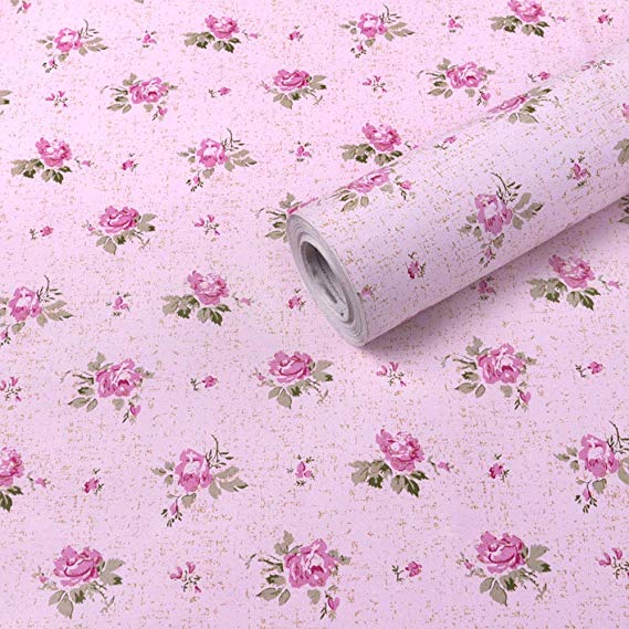 Pink Floral Drawer Shelf Liner Self Adhesive Decorative Contact Paper Vinyl Covering for Shelves Drawer Furniture Wall Decoration 17.7x78.7 Inches