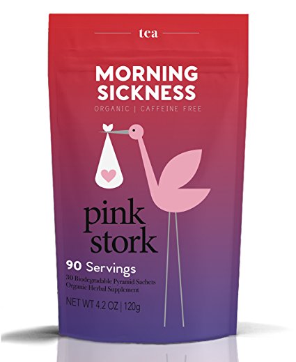 Pink Stork Tea: Morning Sickness Relief Pregnancy Tea -Organic Ginger Peach -Relief from Morning Sickness, Nausea, Cramps, Constipation, and More -Delicious Hot or Cold -90 Cups, Caffeine Free