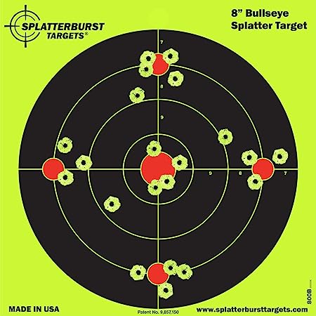 Splatterburst Targets - 8 inch Bullseye Reactive Shooting Target - Shots Burst Bright Fluorescent Yellow Upon Impact - Gun - Rifle - Pistol - Airsoft - BB Gun - Pellet Gun - Air Rifle