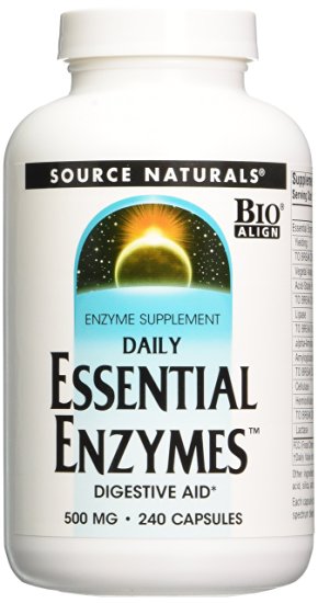 Source Naturals Essential Enzymes 500mg, Full spectrum digestion with 8 active enzymes, 240 Capsules