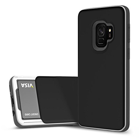 Galaxy S9 Case, DesignSkin [Slider] Sliding Card Holder Slot Store 2 cards 3-Layer Cushion Bumper Protection Shock Absorption Shockproof Extreme Heavy Duty Wallet Case Galaxy S9 (Black)