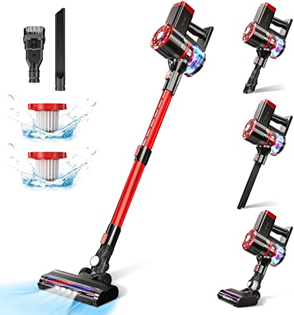 Cordless Vacuum Cleaner,20Kpa Powerful Suction Home Stick Vacuum Cleaner Lightweight 4 in 1 HEPA Filter,PRETTYCARE Handheld Vacuum with 2600mAh Detachable Battery for Pet Hair Carpet Hard Floor W100