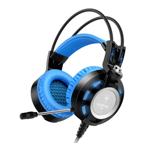 HeadsetAilihen K6 Gamer Gaming Headsets with Microphone for PC Laptop Computer 35mm USB 20 Over Ear Headphones Headsets with In-Line Volume Control LED Light 65 ft Long CableBlackBlue