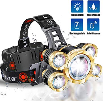 Headlamp Flashlight, Ultra Bright 5LED Headlight, USB Rechargeable Waterproof Headlight Flashlight, Perfect for Camping, hunting, running, hiking