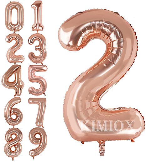 KIMIOX Number Balloons, 2 Pcs 40 Inch Birthday Number Balloon Party Decorations Supplies Helium Foil Mylar Digital Balloons (Rose Gold Number 2)