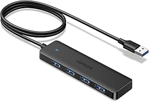 UGREEN Hub USB 3.0 4 Ports Data Hub Ultra Fin Multiport USB 3.0 5Gbps Haute Vitesse Compatible avec MacBook Pro iMac Surface Pro XPS PC Ordinateur Portable Clé USB Disque Dur Clavier Souris (100cm)