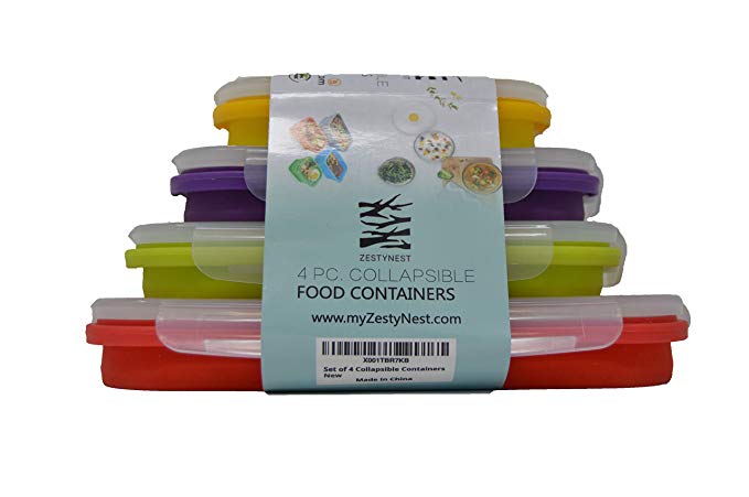 Set of 4 Silicone Collapsible Meal Prep Container, Microwave and Freezer Safe, 4 Colors