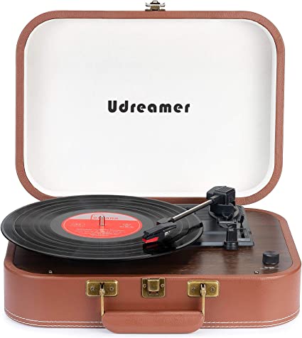 Vinyl Record Player with Speakers Wireless Turntable for Vinyl Records Portable Suitcase Vintage USB Phonograph 3 Speed LP Player with Auto Off 3.5mm AUX & RCA & Headphone Jack