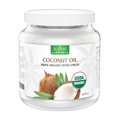 Anjou 56 fl.oz Coconut Oil, Organic Extra Virgin, Cold Pressed Unrefined for Hair, Skin, Cooking, Health, Beauty, USDA Certified