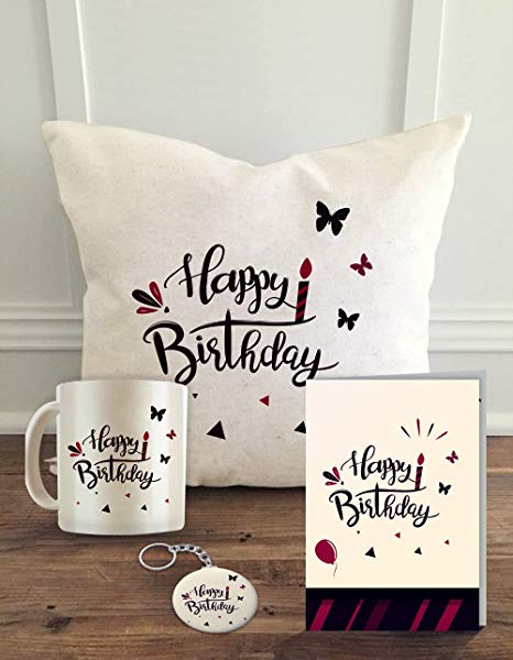 ALDIVO Happy Birthday Gifts | Birthday Gifts For Brother | Birthday Gifts For Sister | Birthday Gifts For Boyfriend | Birthday Gift For Girlfriend | Birthday Gifts For Parents | Combo Birthday Gift Pack (12" x 12" Birthday Printed Cushion Cover with Filler   Birthday Printed Coffee Mug   Birthday Greeting Card   Printed Key Ring )