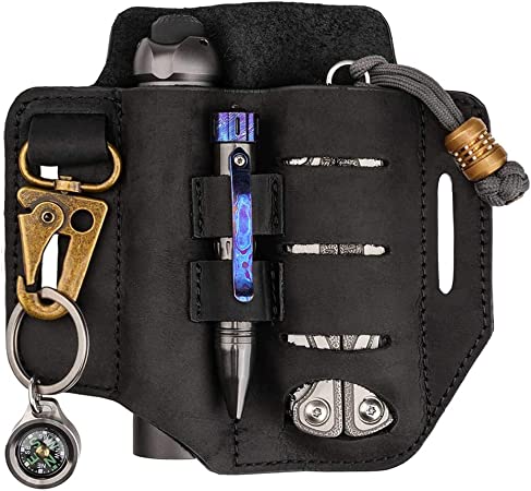 VIPERADE PJ13 Leather Multitool Sheath for Belt, EDC Leather Sheath, Knife Belt Sheath, Leather Flashlight Holster, Pockets Organizer Sheath, EDC Belt Organizer