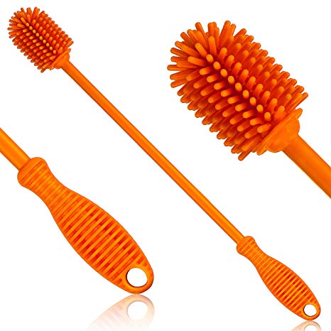 Bottle Cleaning Brush – 12.5” Silicone Bottle Cleaner for your Water Bottle, Hydroflask, Vase, Baby Bottles & Wine Glasses – Best Antibacterial Bottle Brush for Washing Narrow-Neck Containers