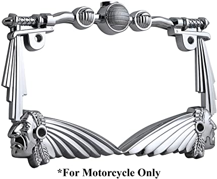 TC Sportline LPF248-C 3D Handle Bar and Indian Chief Style Zinc Metal Chrome Finished Motorcycle License Plate Frame