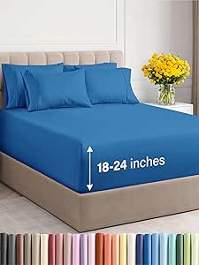 Extra Deep King Sheet Set - 6 Piece Breathable & Cooling Sheets - Hotel Luxury Bed Sheets Set - Easy & Secure Fit - Soft, Wrinkle Free & Comfy Sheets Set - Royal Blue Sheet Set with Extra Deep Pockets