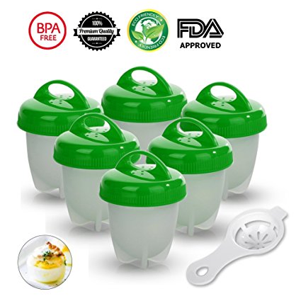 Egg Cooker - 6 pcs Egg Boiler,BPA Free Silicone Egg Cooking Molds Hard Boiled Eggs without Shell (Green)