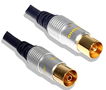 Cable Mountain 1m Male to Female TV Aerial Coaxial Cable with Gold Connectors and Metal Plugs - Blue