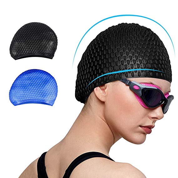 Trevoz Swim Cap Women Silicone Swimming Cap for Long Hair Curly/Braids Hair Unisex Adult Kids Bathing Cap, Keep Hair Dry with Nose Clip and Ear Plugs