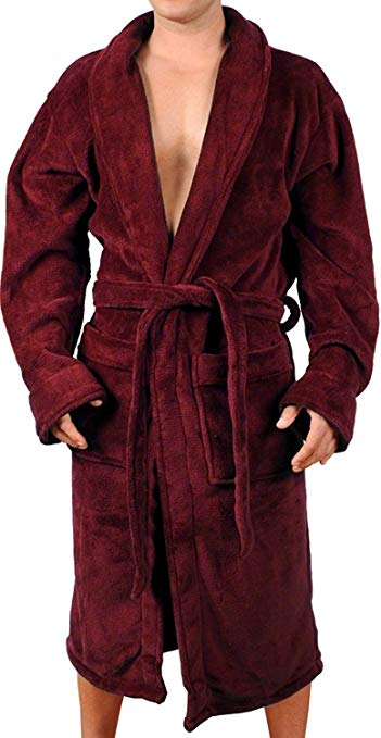 Wanted Men's Lightweight Plush Fleece Shawl Collar Kimono Robe
