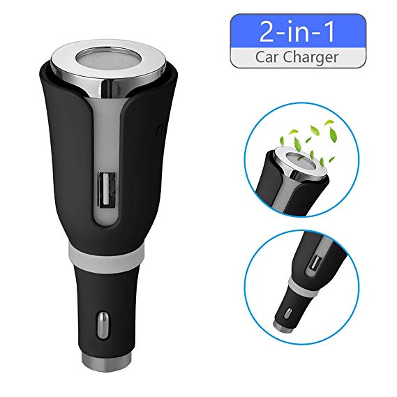 2 in 1 Car Charger Purifier Dual Port USB Car Adapter Compatible for iPhone and Android Car Air Freshener Ionic Air Purifier Remove Dust Pollen Smoke and Bad Odors-Available for Your Auto or RV