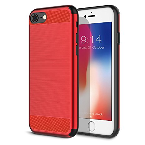 iPhone 8 Case , iPhone 7 Case , PK-STAR Heavy Duty and Shock-Absorption Full Protective Cover with Dual Layer Rugged Case for Apple iPhone 8 (2017) / iPhone 7 (2016) –Red