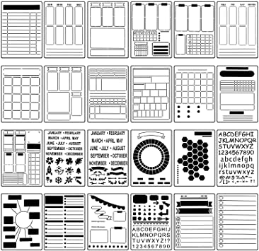 24 Pieces Journal Stencil Set Plastic Planner Journaling Stencils Ultimate Productivity Stencil DIY Templates to Create Calendars Schedule for A5 Journal Scrapbooking Notebook