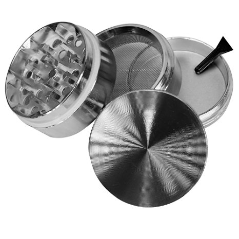 Goliath Industry #1 Best Herb, Spice, Tobacco Leaves & Weed Grinder With Pollen Catcher Made Of Durable Titanium 4 Chambers & 36 Sharp, Diamond Shaped Teeth, 2" L x 2" W, Silver